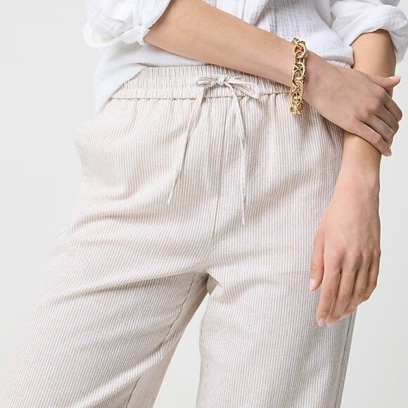 NWT J. Crew Drawstring White British Khaki Striped Linen Pants 24 - Picture 2 of 15